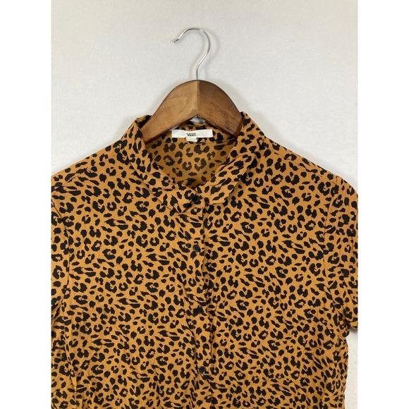 Vans Leopard Print Button Up Shirt Women's Size Medium Short Sleeve Collared Top - Picture 5 of 8